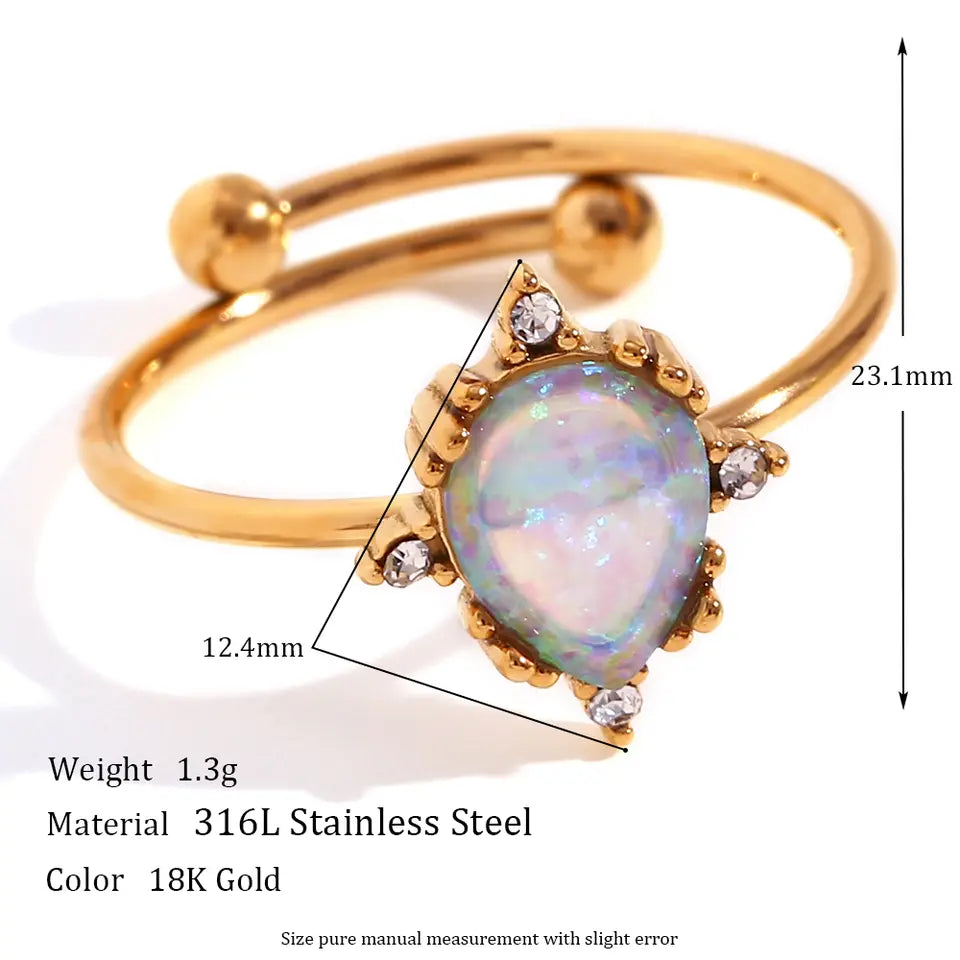 Aura Opal Charm Ring - Water Drop