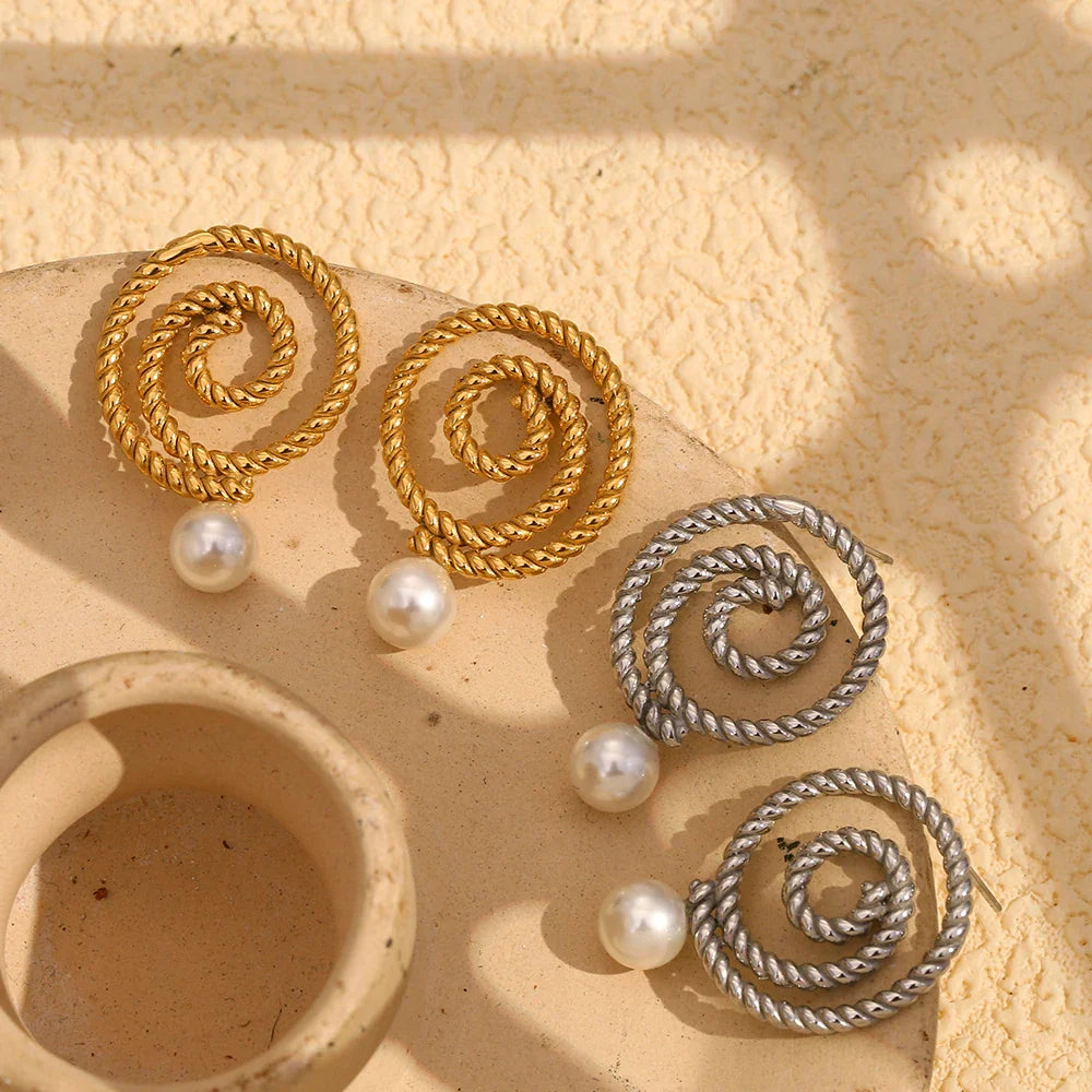 Swirl Pearl Drop Earrings