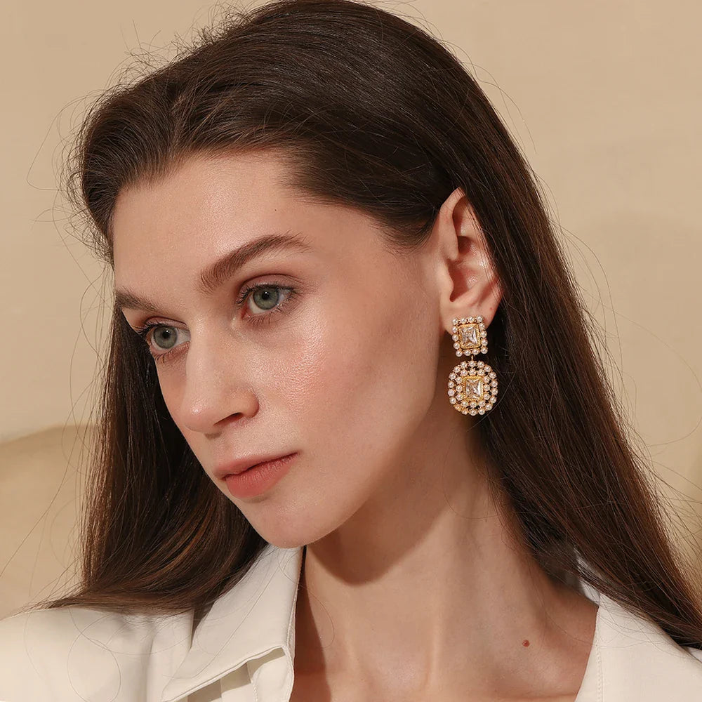 Pearl-Framed Geometric Earrings