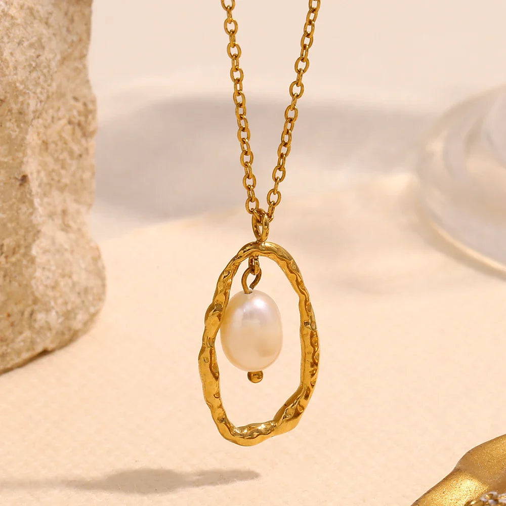 Golden Embrace Classic Pearl Hoop Necklace