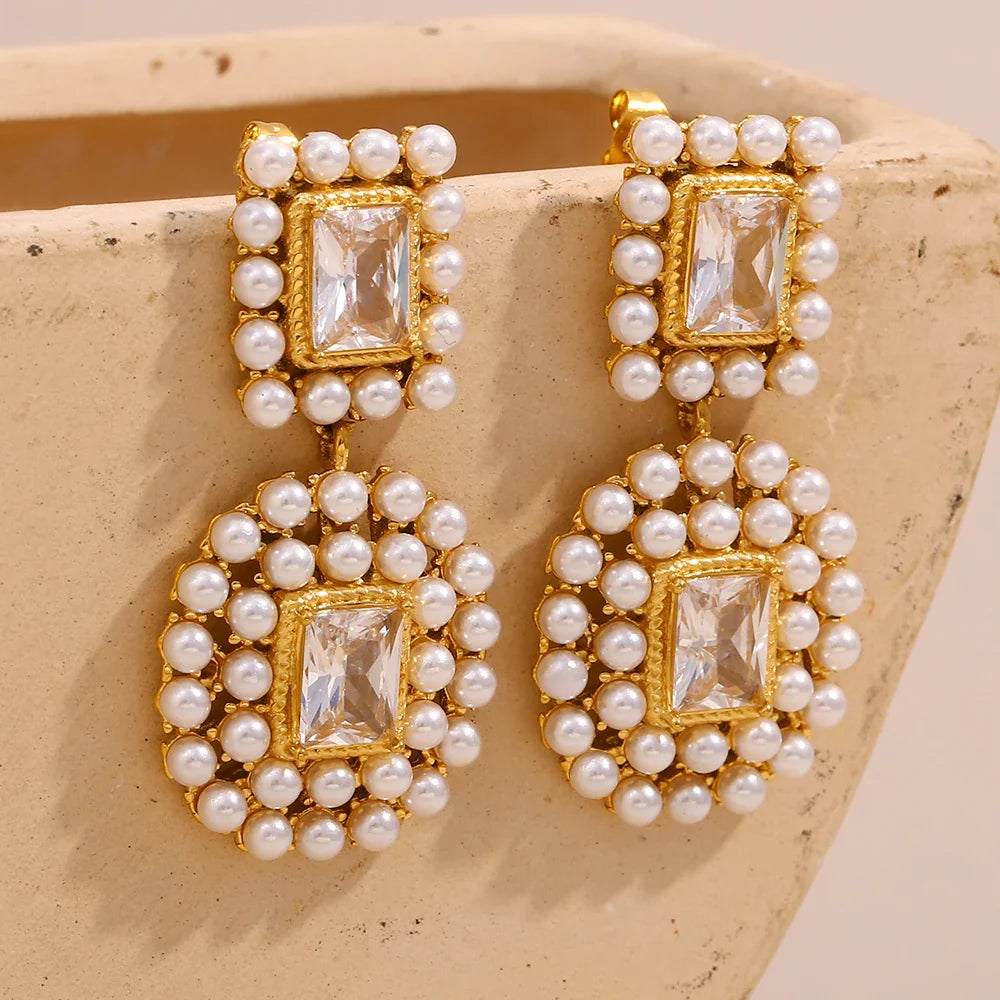 Pearl-Framed Geometric Earrings
