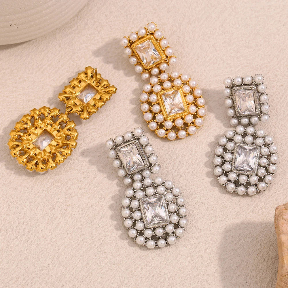 Pearl-Framed Geometric Earrings