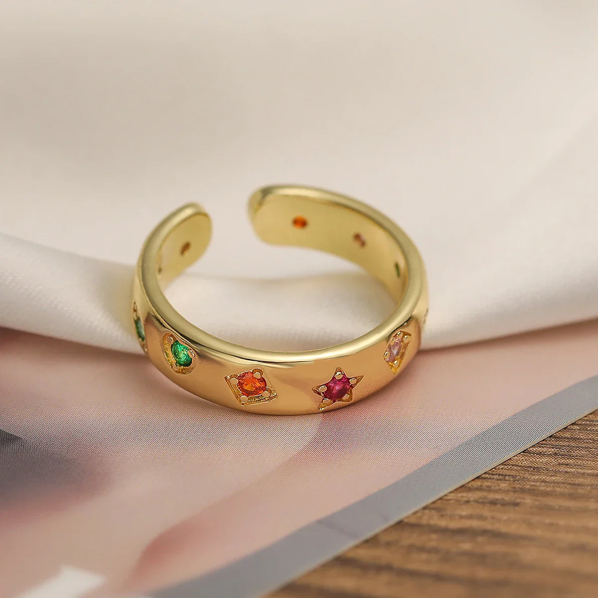 Zircon Inlaid Adjustable Ring