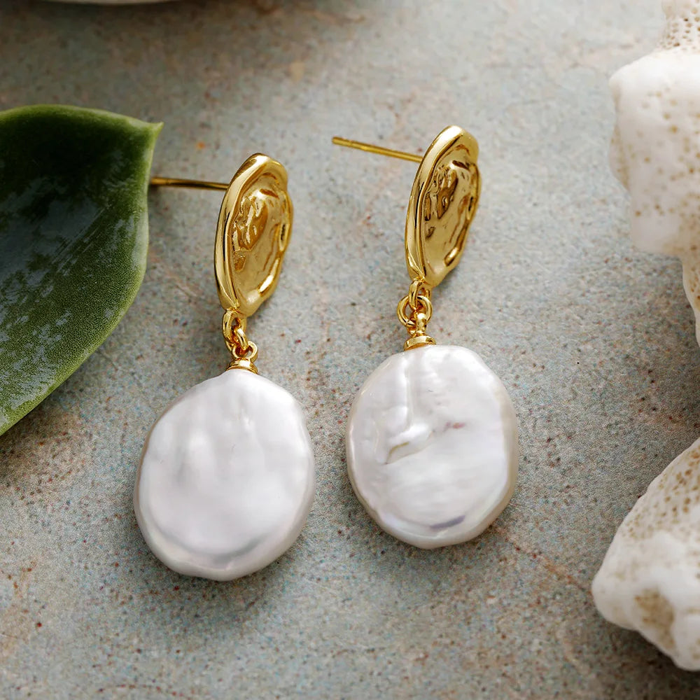 Textured Baroque Pearl Dangle Earrings