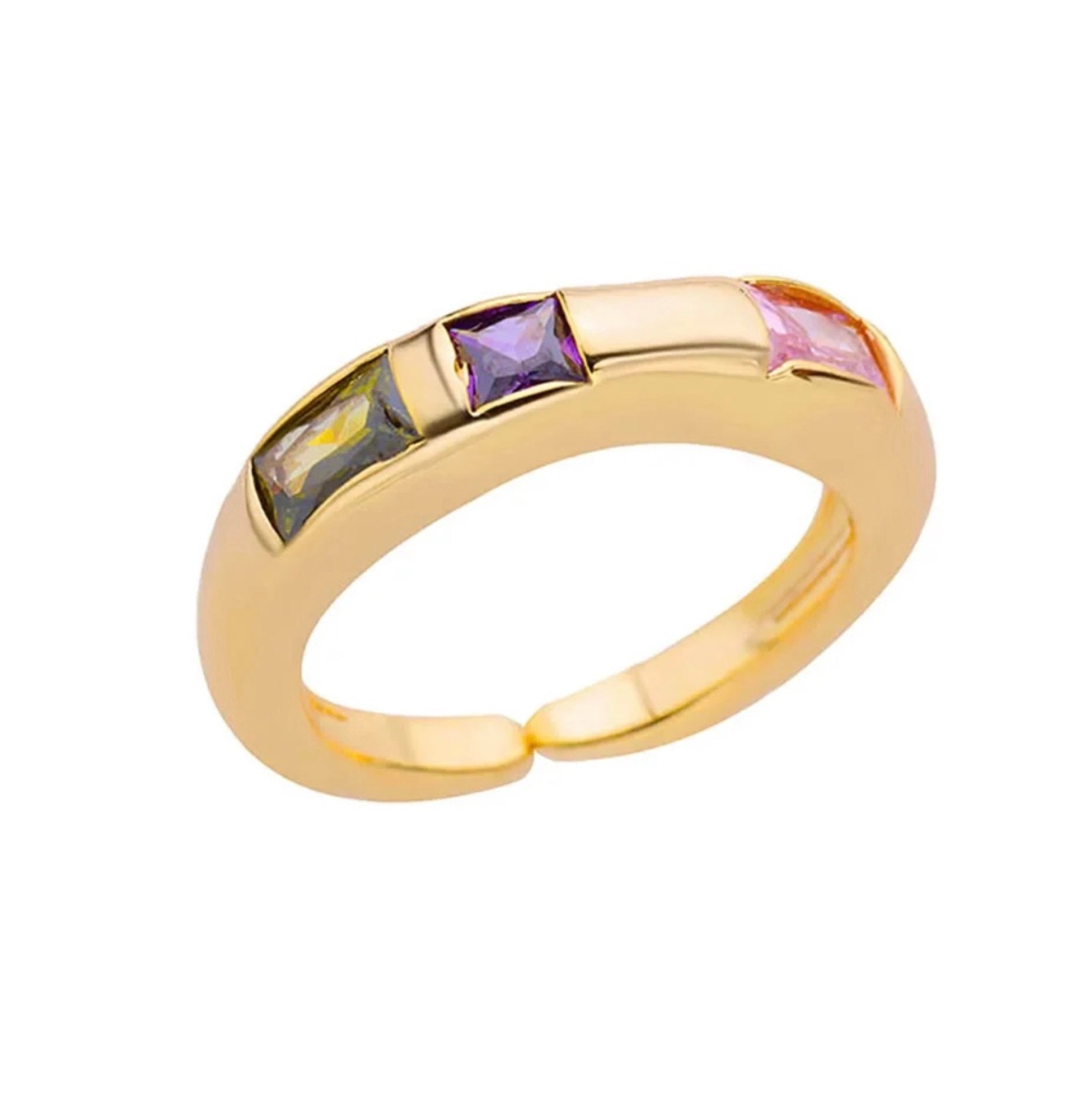 Bezel-Set Zircon Stones Ring - 18k Gold
