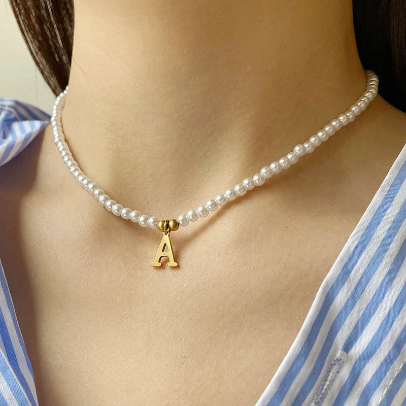Pearl Initial Letter Necklace