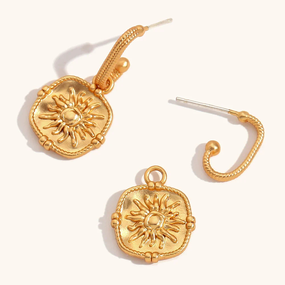 Vintage Sunflower Square Drop Earrings