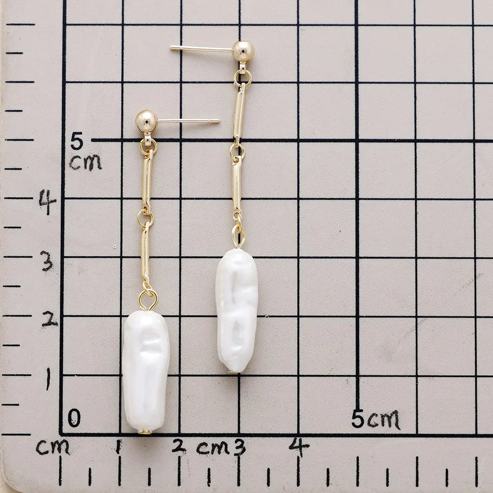 Elongated Shell Pearl Drop Earrings