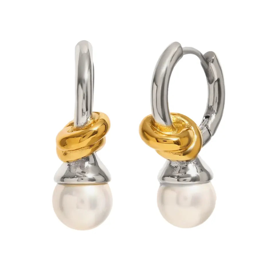 Halo Knot Pearl Hoop Earrings - Double