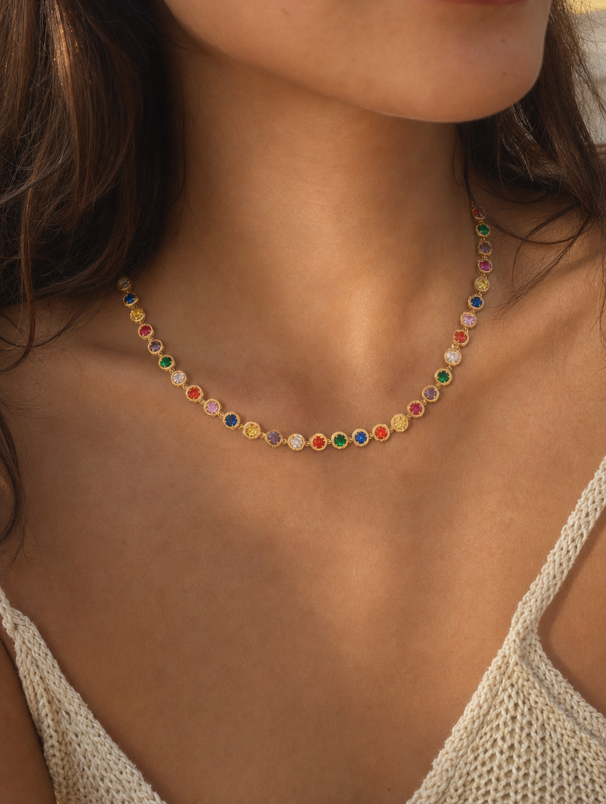Rainbow Glow Tennis Necklace - Editorial
