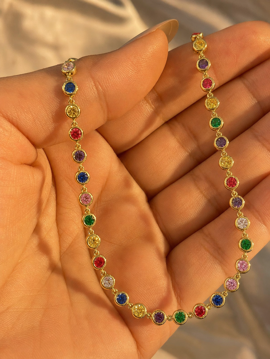 Rainbow Glow Tennis Necklace - Close-up