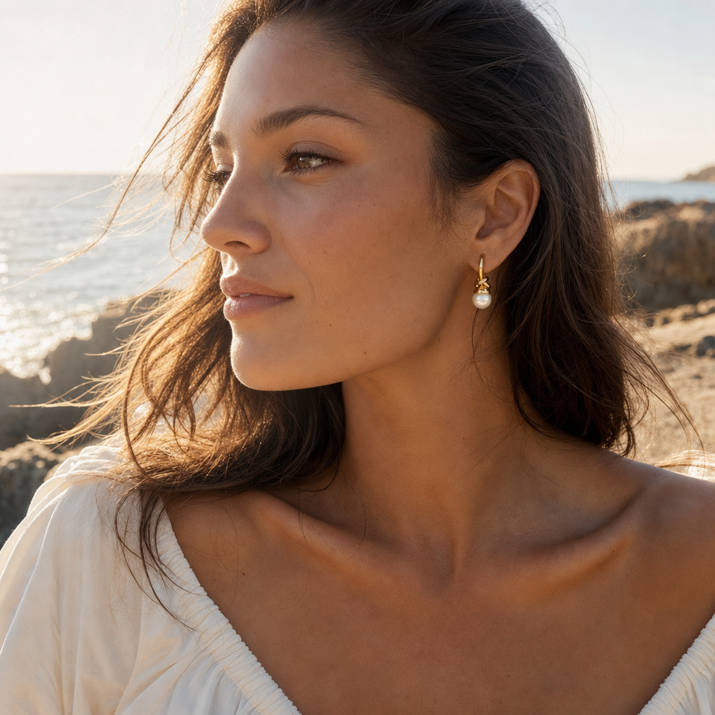 Halo Knot Pearl Hoop Earrings - Lifestyle