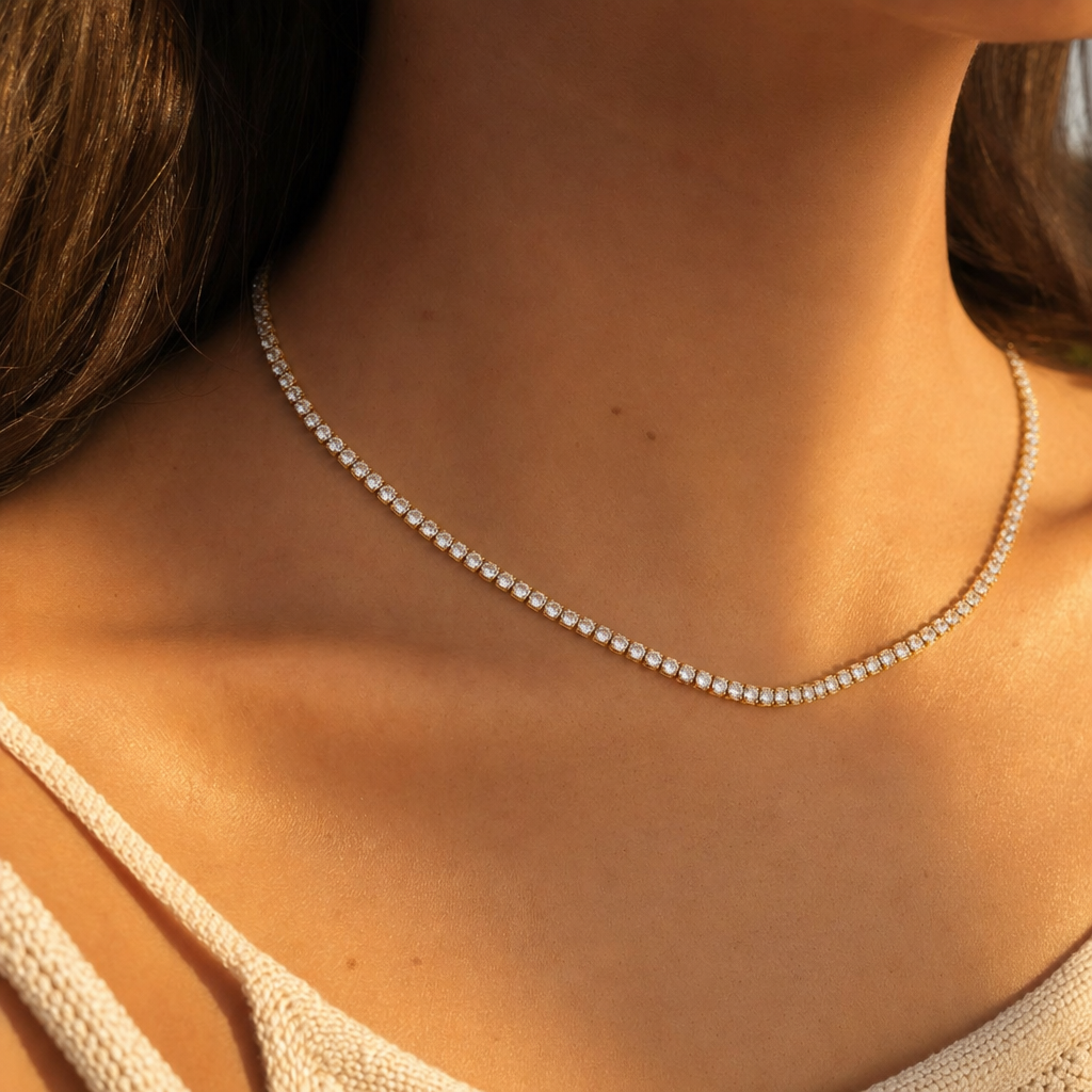Luminous Zircon Tennis Necklace - Close-up