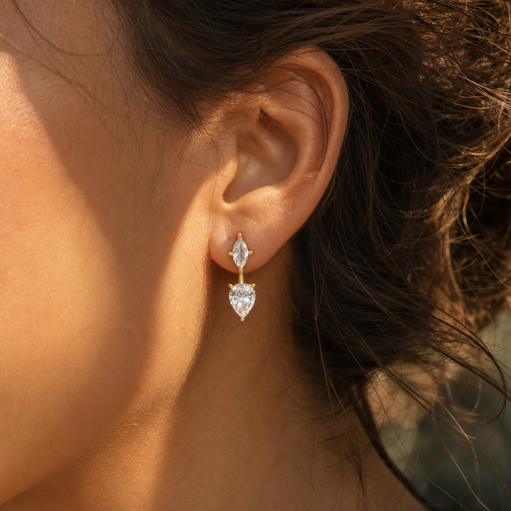 Lustre Marquise Drop Earrings - Close-up