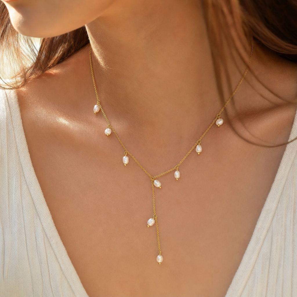 Cascade Pearl Y Necklace - Close-up