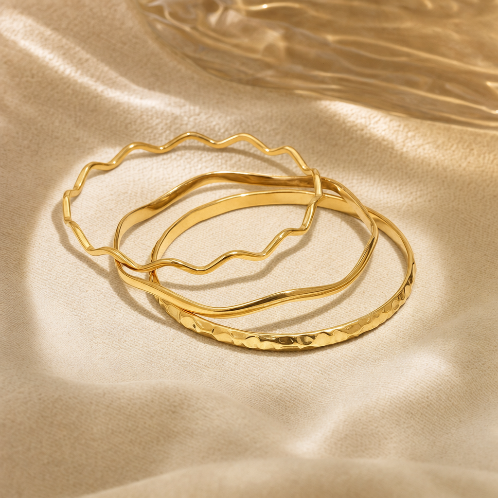 Sunlit Hammered Wave Bangle - Studio