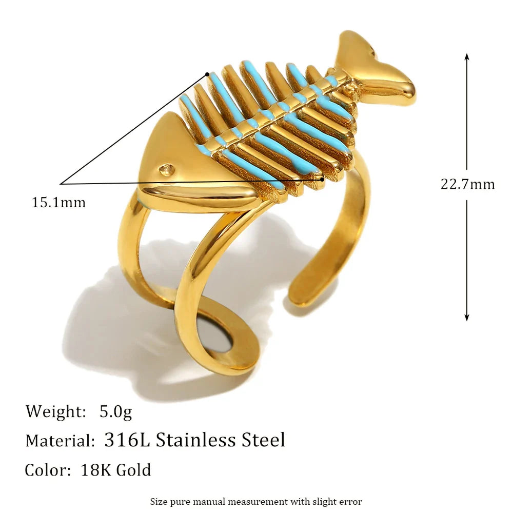Aqua Tide Fishbone Ring