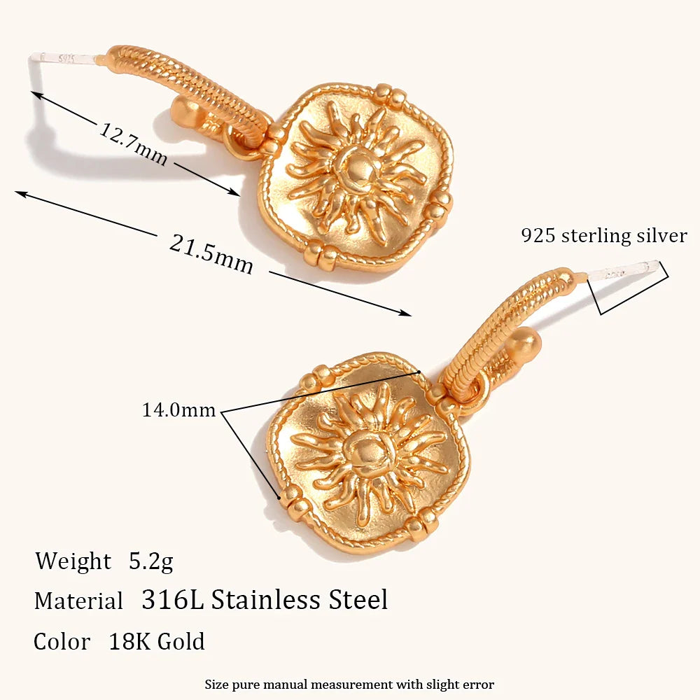 Vintage Sunflower Square Drop Earrings