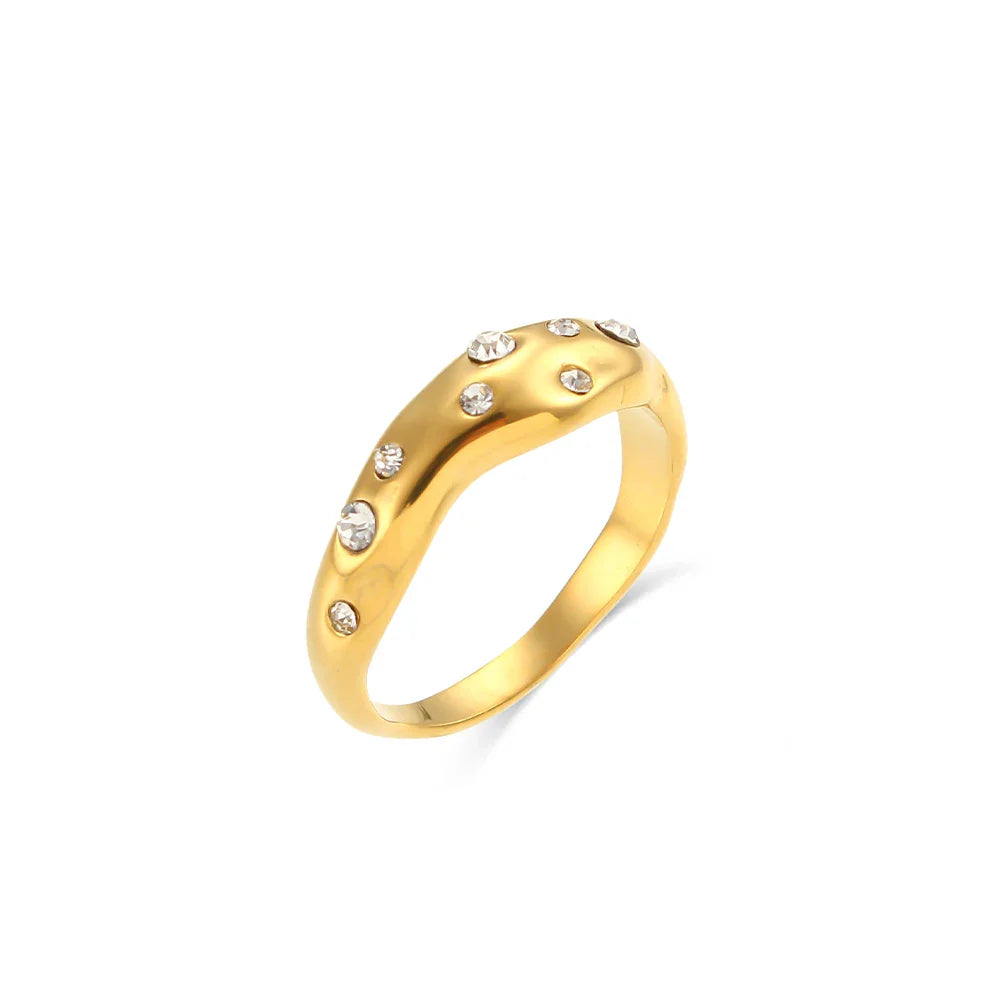 Asymmetrical Contours Inlaid Ring